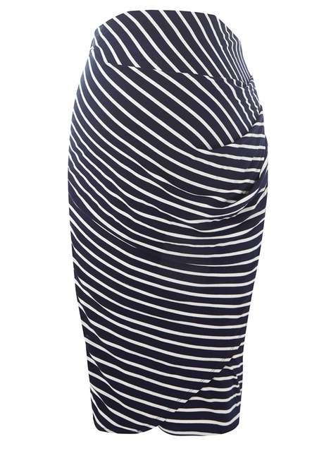 **Maternity Navy Stripe Underbump Pencil Skirt
